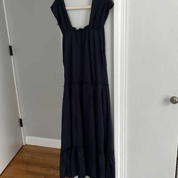 Peruvian Connection cotton blend tiered navy midi dress - Picture 5 of 5